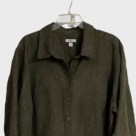 Croft & Barrow Button Up Faux Suede Shirt Jacket Women's Sz 3X Embroidered Green - Picture 2 of 16